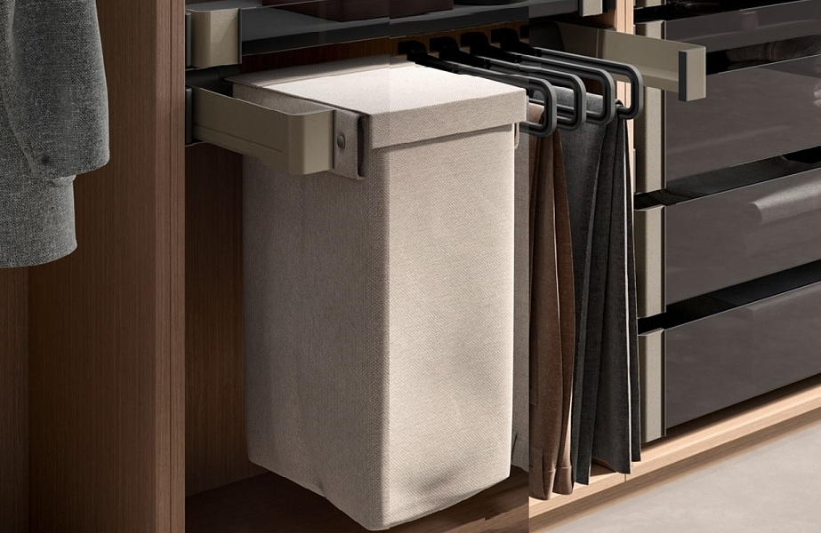 КОМПЛЕКТ Мешок для белья 450 мм Конеро W 610-670 мм, D 475 мм; мешок узкий 1 шт; вешалки 4 шт; шампань Kessebohmer | официальный магазин